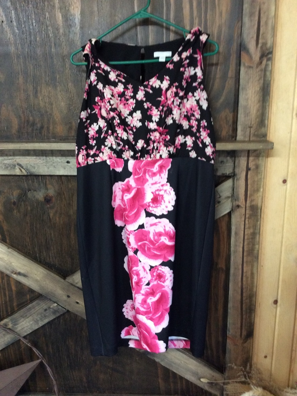 New York & Company Black Dress with Pink Floral Front Panel